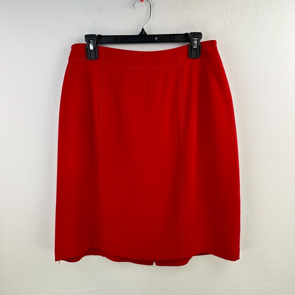 Vintage Katherine Kelly Pencil Skirt‎ Womens 12 Red 100% Silk Office Costume